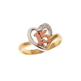 Heart Design 15 Anos Quinceanera Ring Cubic Zirconia Tricolor Gold 14k [R125-008]
