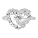 Heart and Dove 15 Anos Quinceanera Ring Cubic Zirconia White Gold 14k [R125-052]