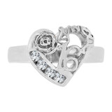 Heart and Rose Sweet 16 Ring Cubic Zirconia White Gold 14k [R125-055]