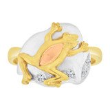 Rain Forest Frog Toad Ring Cubic Zirconia Tricolor Gold 14k [R127-020]