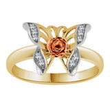 Butterfly Ring Cubic Zirconia Tricolor Gold 14k [R127-045]