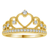 Tiara Crown Ring Cubic Zirconia Yellow Gold 14k [R128-028]