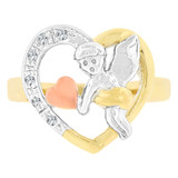 Cupid Angel Heart Ring Cubic Zirconia Tricolor Gold 14k [R129-002]