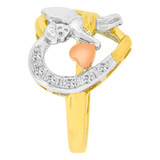 Cupid Angel Heart Ring Cubic Zirconia Tricolor Gold 14k [R129-002]
