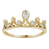 Tiara Crown Ring Cubic Zirconia Yellow Gold 14k [R129-042]