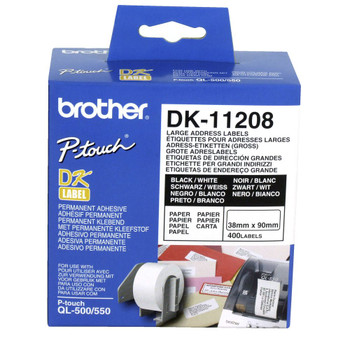 Brother DK-11208 Large Address Label 38 x 90mm Roll of 400 Labels Brother DK-11208 Large Address Label 38 x 90mm Roll of 400 Labels