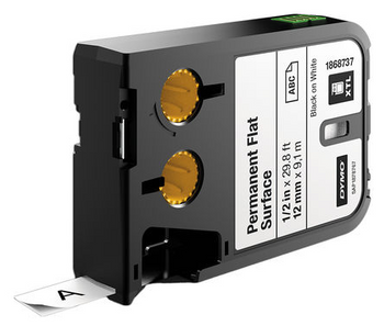 Dymo XTL Permanent Flat Surface Tape Black on White 12mm 1868737