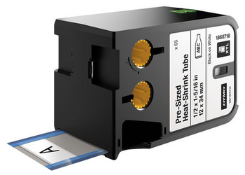 Dymo XTL Heat Shrink Tube Black on White 12mm x 34mm 1868718