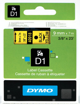 Dymo  LabelManager D1 Tape 40918  9MM X 7M  Black on Yellow S0720730