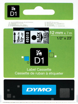 Bulk Buy Dymo LabelManager D1 Tapes 45010 12MM X 7M Black on Clear - 10 Tapes