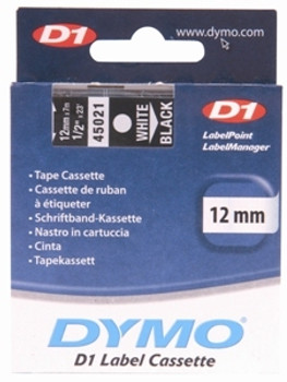 Dymo LabelManager D1 Tape 45021 12MM X 7M White on Black S0720610 Dymo LabelManager D1 Tape 45021 12MM X 7M White on Black S0720610