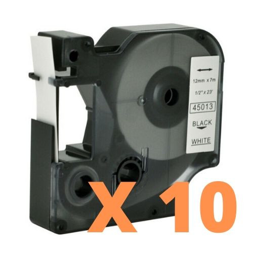 Dymo Compatible 45013 PACK OF 10 D1 LabelManager Tapes Black on White 12mm