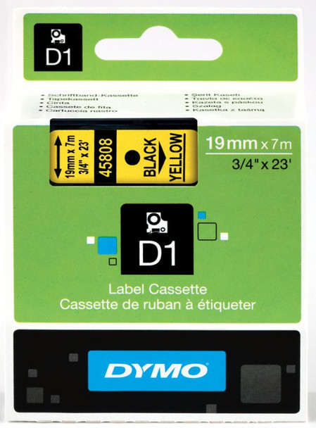 Dymo LabelManager D1 Tape 45808 19MM X 7M  Black on Yellow S0720880