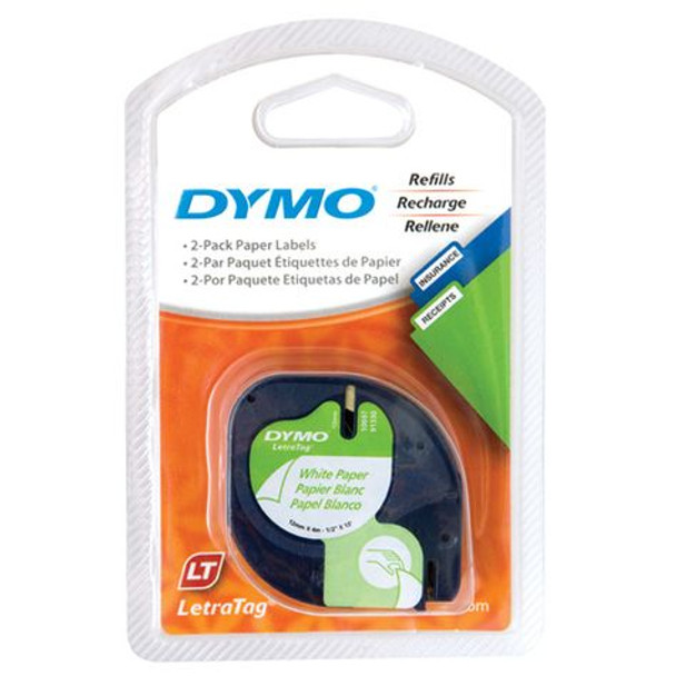 Dymo LetraTag Tape S0792630 12MM X 4M White Paper - Pkt/2