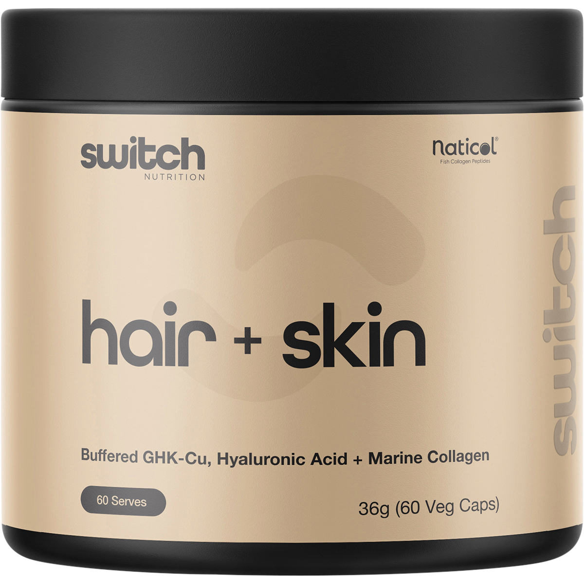 signs of low glutathione Switch Nutrition Hair + Skin Ghk-Cu, Hyaluronic Acid, Marine Collagen 60  Caps