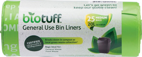 Biotuff General Use Bin Liners 25 Medium Bags 20L x 25