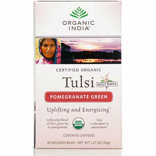 Organic India Tulsi Pomegranate Green x 25 Tea Bags x 5 Boxes