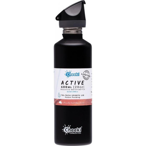 Cheeki Stainless Steel Bottle Insulated Matte Black Sports Lid 600ml