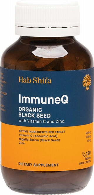 Hab Shifa ImmuneQ Organic Black Seed Tablets with Vitamin C and Zinc x 120