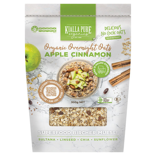 Kialla Pure Foods Organic Overnight Oats Apple Cinnamon 300g