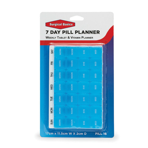 Disensary and Clinic Items Surgical Basics Pill Box Weekly Pill Planner - 4 Sections Per Day L17cm x W11.5cm x D2cm