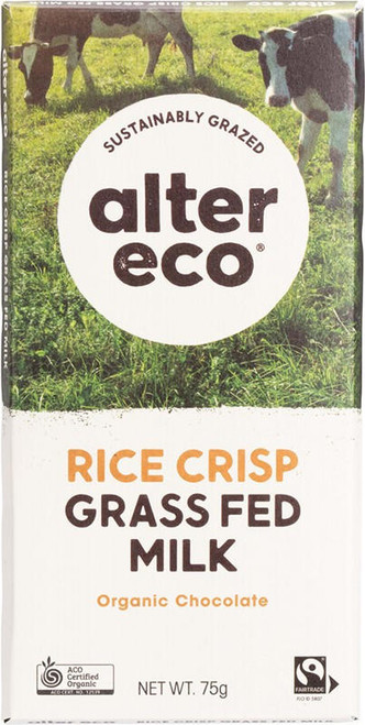  Alter Eco Chocolate (Organic) Rice Crisp Grass Fed Milk 12x75g 