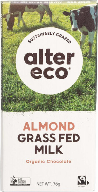  Alter Eco Chocolate (Organic) Almond Grass Fed Milk 12x75g 