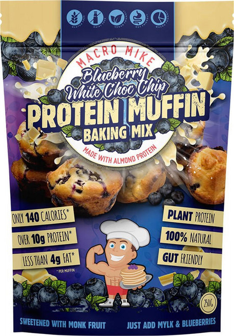  Macro Mike Muffin Baking Mix Almond Protein Blueberry White Choc Chip 250g 