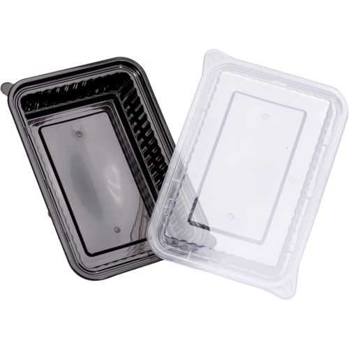840ML PP RECTANGULAR MEAL CONTAINER AND LID, BLACK/CLEAR COMBO PACK OF 50PCS