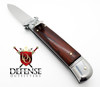 GOM INOX Italian 8" Lever-Letto Automatic Thick Santos Wood Handle with Fluted Shellpullers Style Guard Switchblade Knife