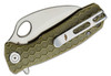 Honey Badger Small Flipper Knife Satin Serrated Claw Blade, Green FRN Handles