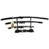 BladesUSA 3-Piece Sword Set with Stand: Black Dragon Carved Lacquer Scabbard Collection