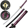 BladesUSA Samurai Sword with 1045 Carbon Steel Blade, Blood Groove, Purple Cotton Wrapped Handle, Black Lacquer Scabbard, and Zinc Alloy Tsuba
