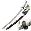 Ten Ryu Hand-Forged Samurai Sword with Damascus Etched Blade and Burgundy Scabbard
