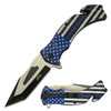 Master USA Spring Assisted Knife with Thin Blue Patriotic Skull Design and Satin Finish Stainless Steel Blade