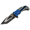 Master USA Spring Assisted Knife with Thin Blue Patriotic Skull Design and Satin Finish Stainless Steel Blade