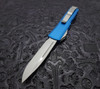 Microtech UTX-85 Auto OTF Knife Stonewashed Drop Point Blade, Blue Aluminum Handles