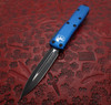Microtech UTX-85 Auto OTF Knife Black Double Edge Dagger Blade, Blue Aluminum Handles