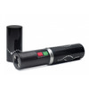 Gloss black Cheetah CH-18BK lipstick-style rechargeable stun gun opened to display hidden activation controls and integrated LED flashlight.