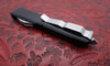 Microtech Ultratech Automatic OTF Knife Stonewashed Drop Point Combo Blade, Black Aluminum Handles
