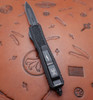 Microtech Signature Series Makora Tactical OTF Automatic Black Double Edge Dagger Blade, Black Aluminum Handles with Black Traction Inlays