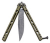 Kershaw Lucha Balisong Butterfly Knife BlackWashed Sandvik 14C28N Clip Point Blade, OD Green Stainless Steel Handles, Latch Lock