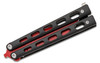 Bear & Son Butterfly Knife 3.15" Red Widow Clip Point Blade, Black Coated Metal Handles, Latch Lock