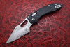 Microtech Stitch RAM-LOK Manual Folding Knife Bohler M390MK Stonewashed Spear Point Partial Serrated Blade, Black Fluted Aluminum Handles, AXIS/Crossbar Lock