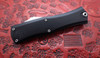 Microtech Hera II Mini OTF Automatic Knife M390MK Stonewashed Double Edge Bayonet Blade, Black Deep Engraved Aluminum Handle