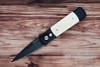 Pro-Tech 752 Godson Tuxedo Automatic Folding Knife – Black DLC Blade, Black Aluminum, and Ivory Micarta Handles