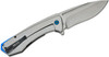Buck Ruckus Frame Lock Flipper Knife – Stonewashed D2 Drop Point | Black Aluminum & Steel Handle With Blue Accents