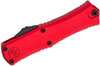 Microtech Hera II Mini OTF AUTO Knife – Black Recurve Plain Blade, Red Deep Engraved Aluminum Handles