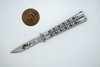 Classic Silver Balisong Knife – 6-Hole Handle with Dragon Etched Blade | 440C Stainless
