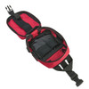 Opened pouch showing internal compartments, elastic loops, and organizational layout